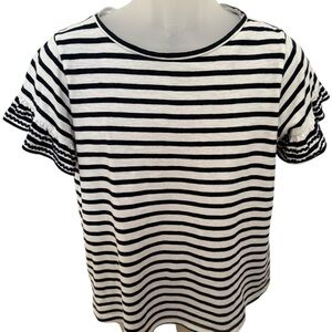 LOFT Black & White Stripes Short Sleeve Top Blouse Women S Small